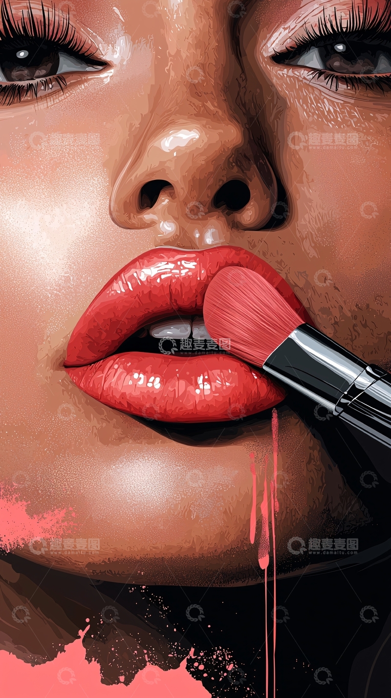 高清大图下载【趣麦麦图】唇膏涂抹特写艺术插画