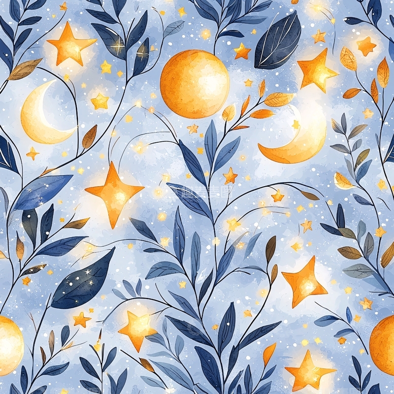 高清大图下载【趣麦麦图】梦幻星空植物插画背景