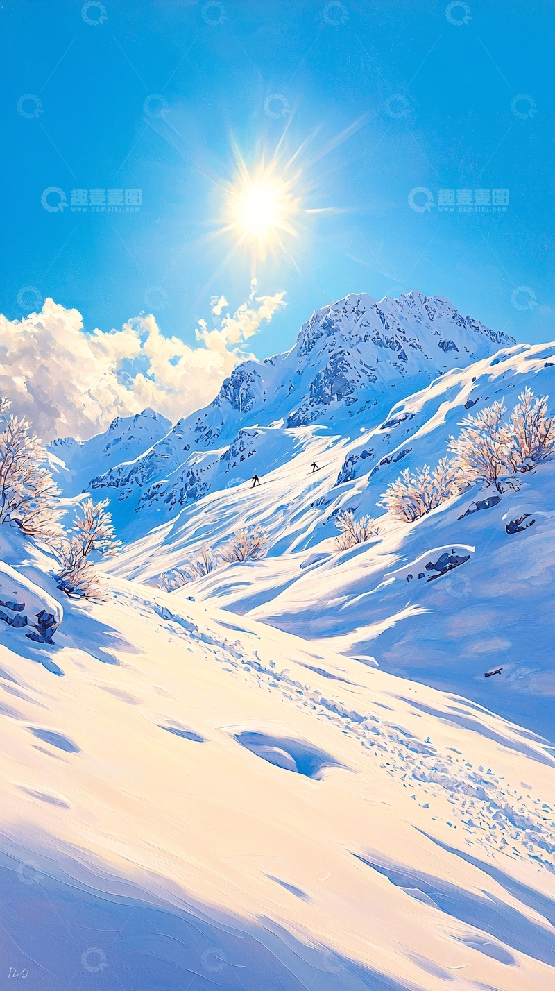 高清大图下载【趣麦麦图】冬日雪山滑雪场景