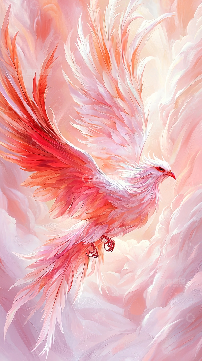 高清大图下载【趣麦麦图】凤凰展翅飞翔艺术插画