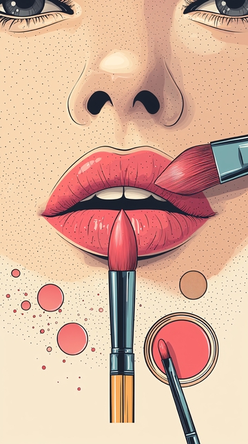 化妆刷涂抹唇膏插画素材