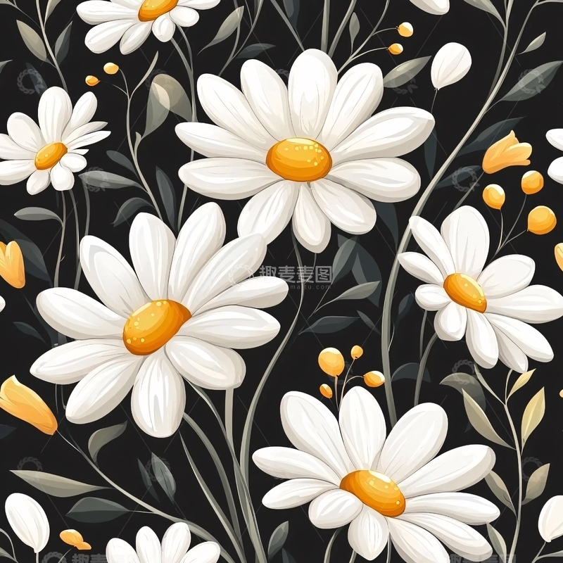 高清大图下载【趣麦麦图】白色雏菊花卉图案背景