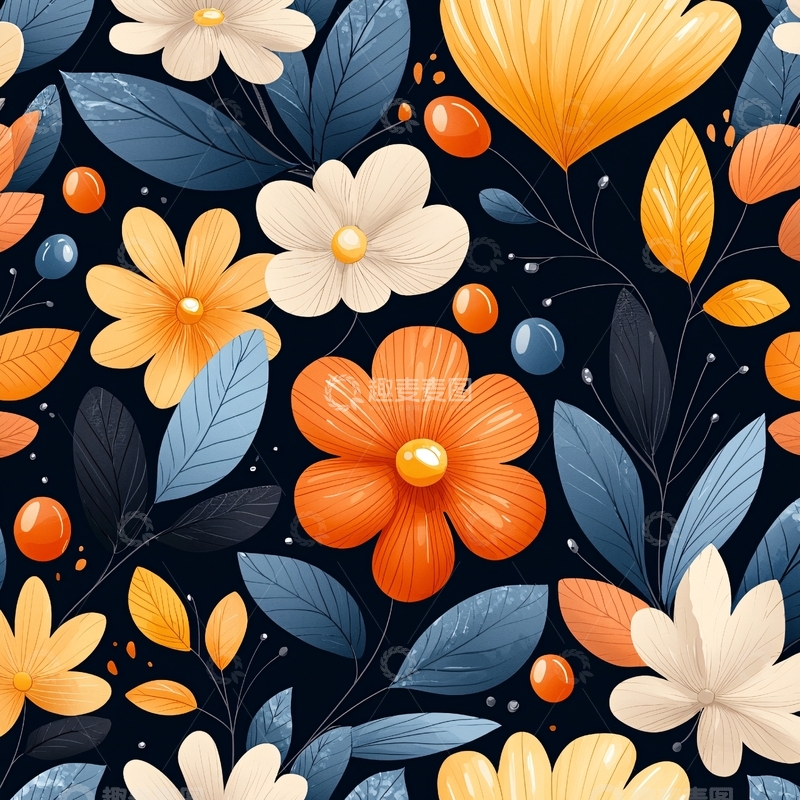 高清大图下载【趣麦麦图】秋日花卉图案背景素材