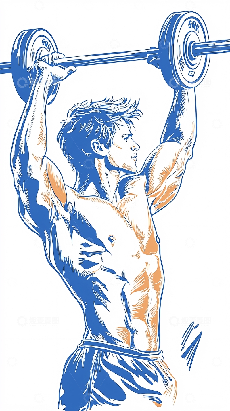 高清大图下载【趣麦麦图】健身举重肌肉男插画