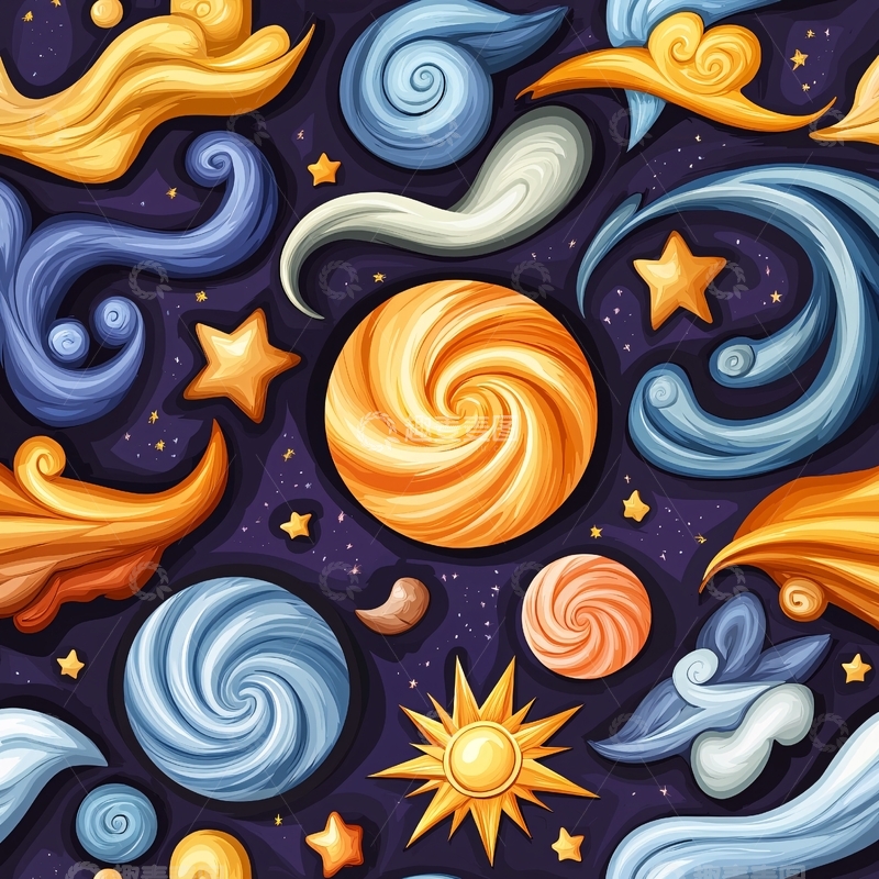 高清大图下载【趣麦麦图】梦幻星空与行星插画素材
