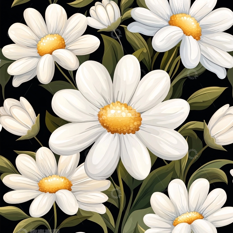 高清大图下载【趣麦麦图】白色雏菊花卉图案背景