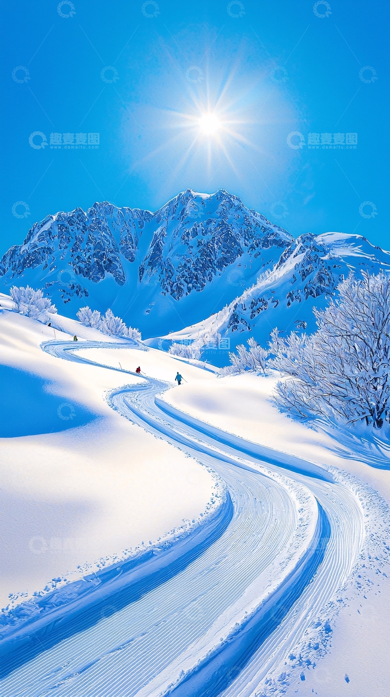 高清大图下载【趣麦麦图】雪地滑雪道风景