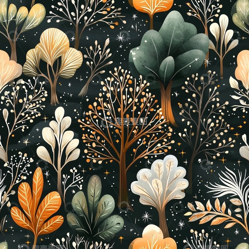 高清大图下载【趣麦麦图】秋夜森林梦幻图案