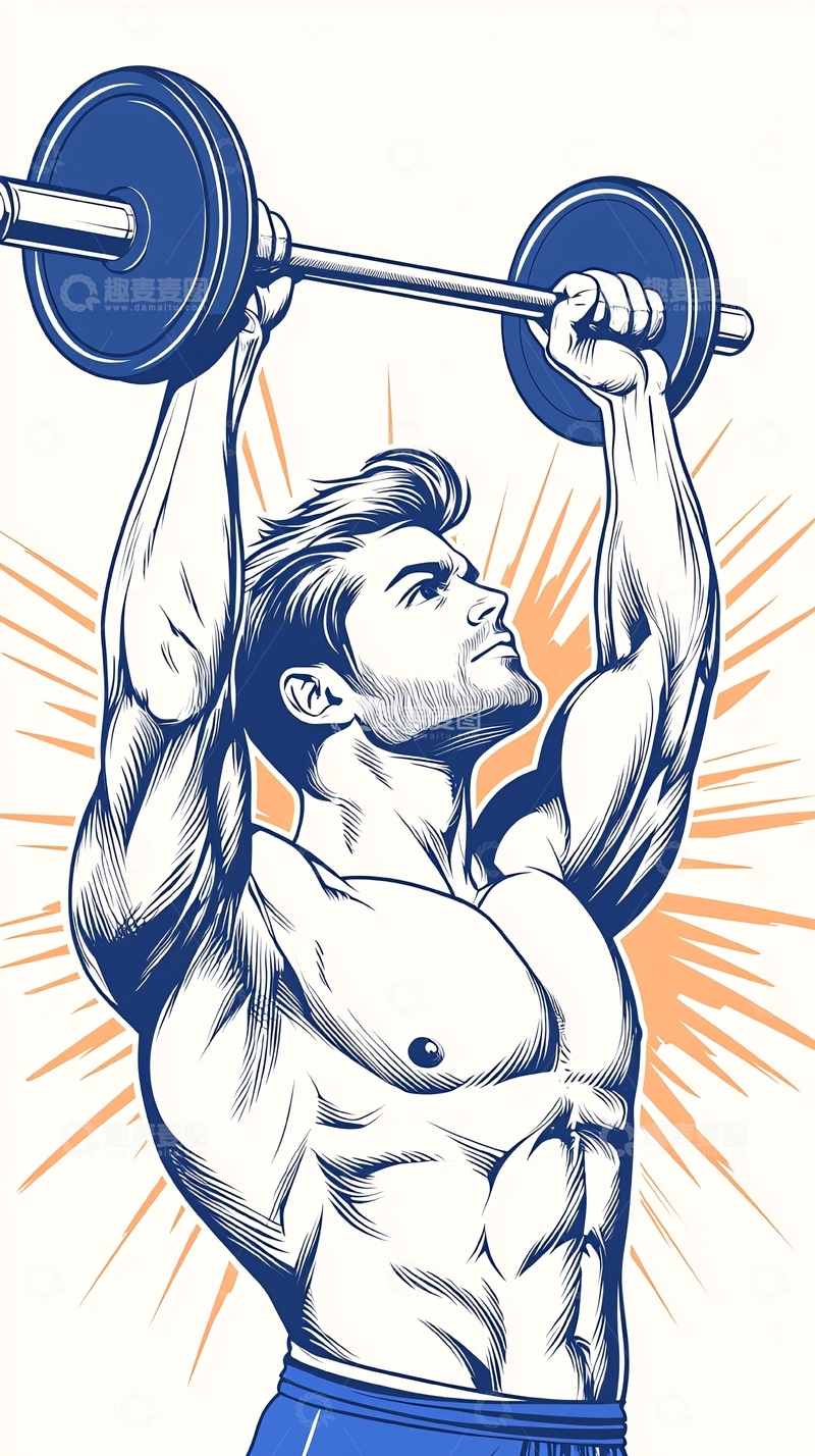 高清大图下载【趣麦麦图】-健身举重肌肉男插画