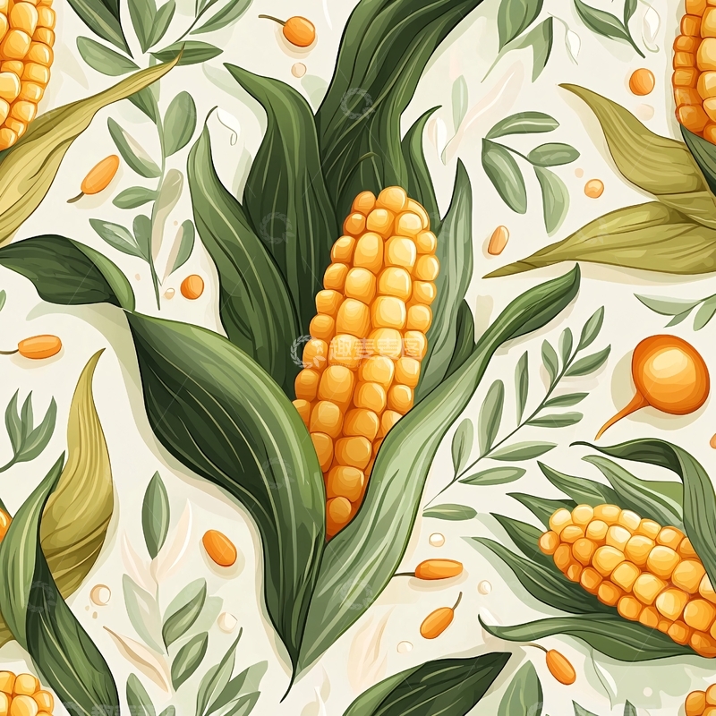 高清大图下载【趣麦麦图】玉米植物插画背景素材