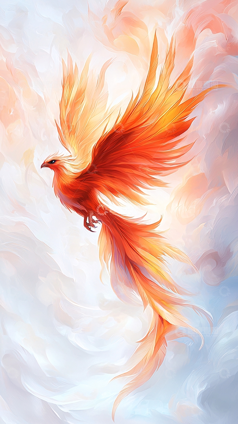 高清大图下载【趣麦麦图】-凤凰展翅飞翔艺术插画