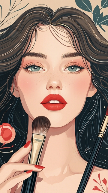 美妆女孩插画艺术图