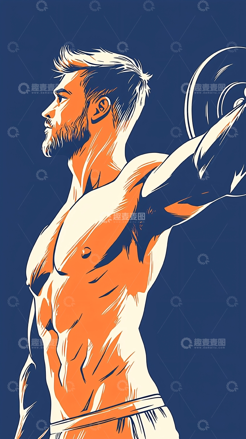 高清大图下载【趣麦麦图】-健身肌肉男举重插画