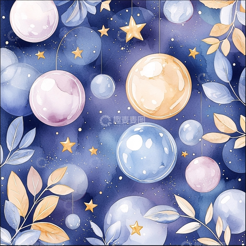高清大图下载【趣麦麦图】梦幻星空泡泡装饰图案