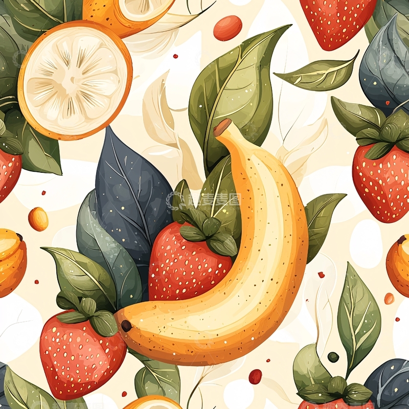 高清大图下载【趣麦麦图】水果拼盘插画背景图