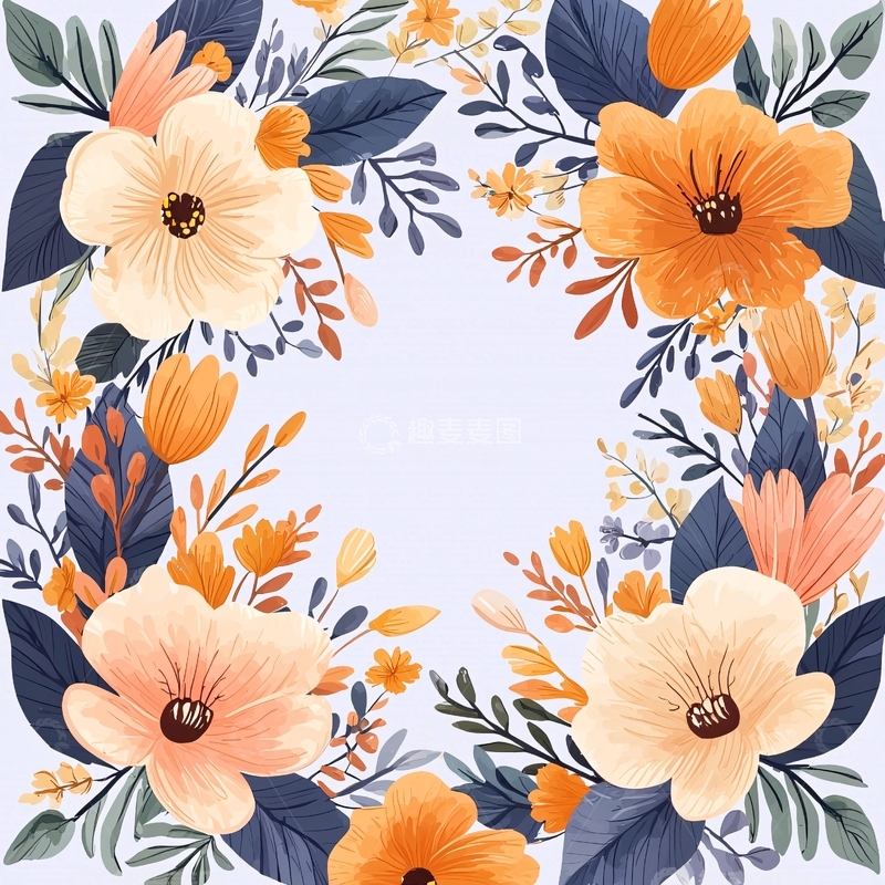 高清大图下载【趣麦麦图】秋日花卉手绘图案背景