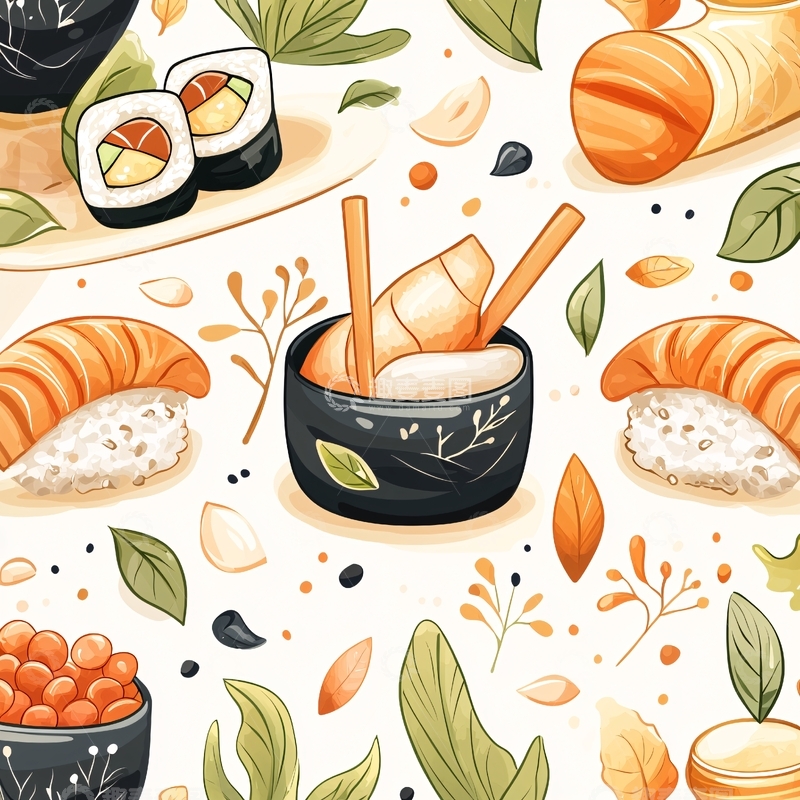 高清大图下载【趣麦麦图】秋日美食拼盘插画素材