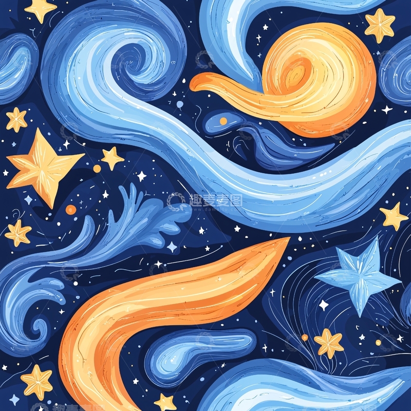 高清大图下载【趣麦麦图】夜空中的星星和流动的云彩