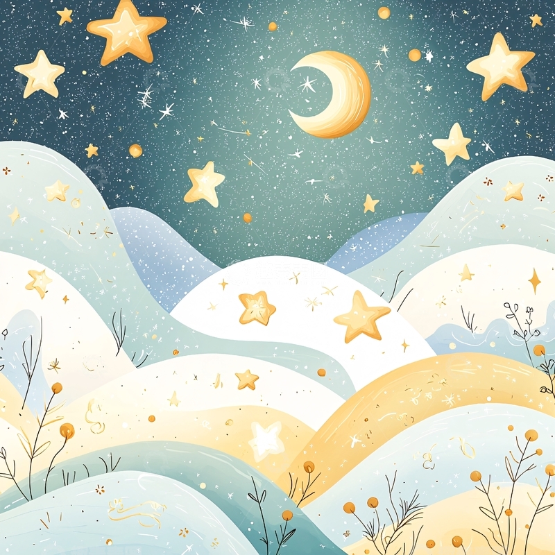 高清大图下载【趣麦麦图】梦幻星空下的山丘风景