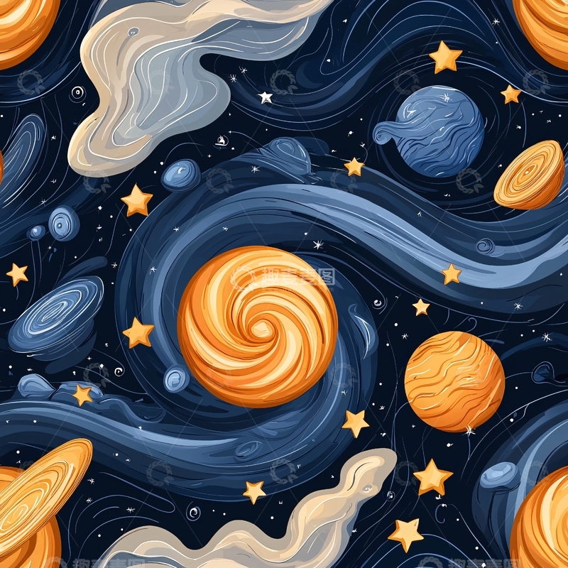 高清大图下载【趣麦麦图】梦幻星空与行星插画素材