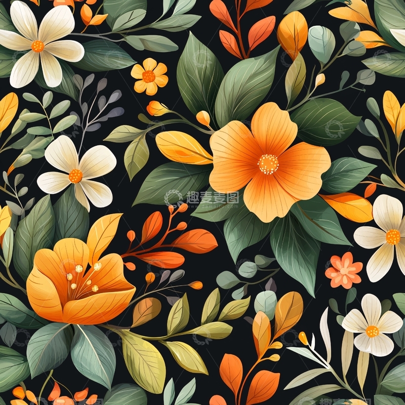 高清大图下载【趣麦麦图】秋日花卉图案背景素材