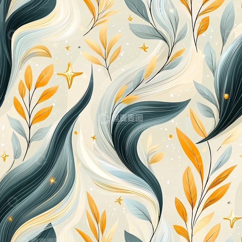 高清大图下载【趣麦麦图】秋日梦幻星空植物插画背景