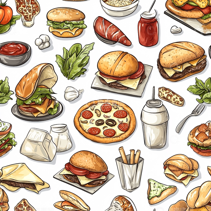 高清大图下载【趣麦麦图】美食拼图背景素材