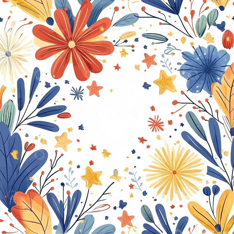 高清大图下载【趣麦麦图】秋日花卉与星星图案背景