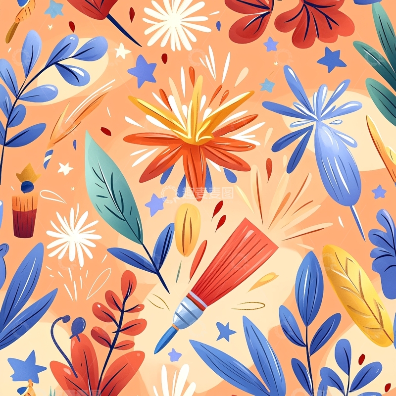高清大图下载【趣麦麦图】夏日花卉手绘图案背景