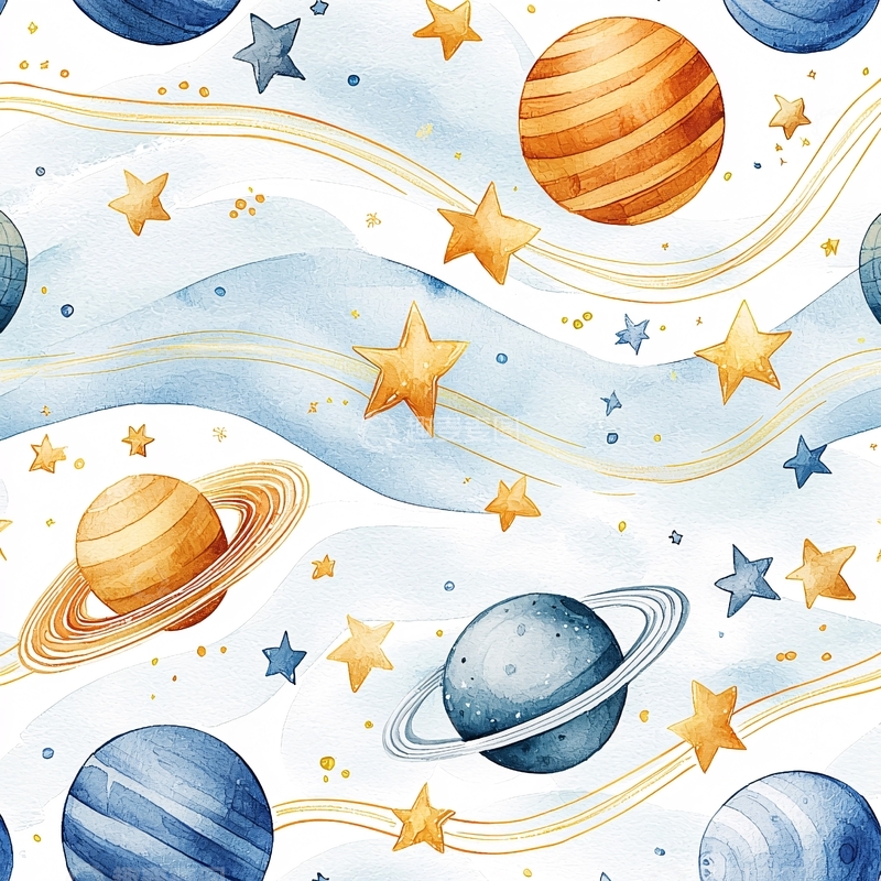 高清大图下载【趣麦麦图】梦幻星空与行星插画背景
