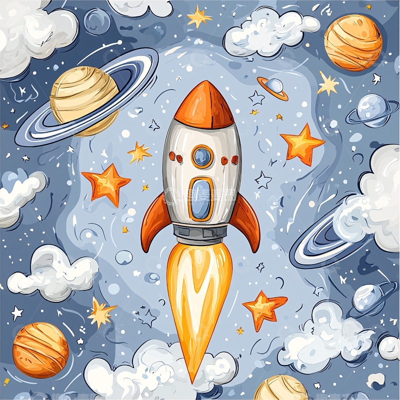 高清大图下载【趣麦麦图】火箭升空宇宙星空背景图