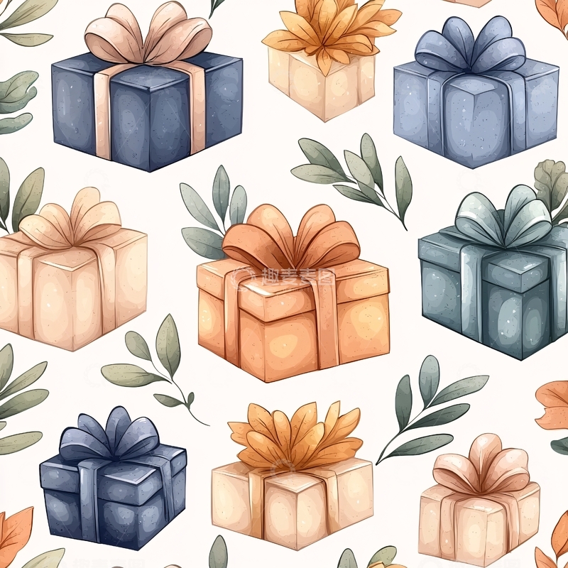 高清大图下载【趣麦麦图】节日礼物盒与花卉图案背景