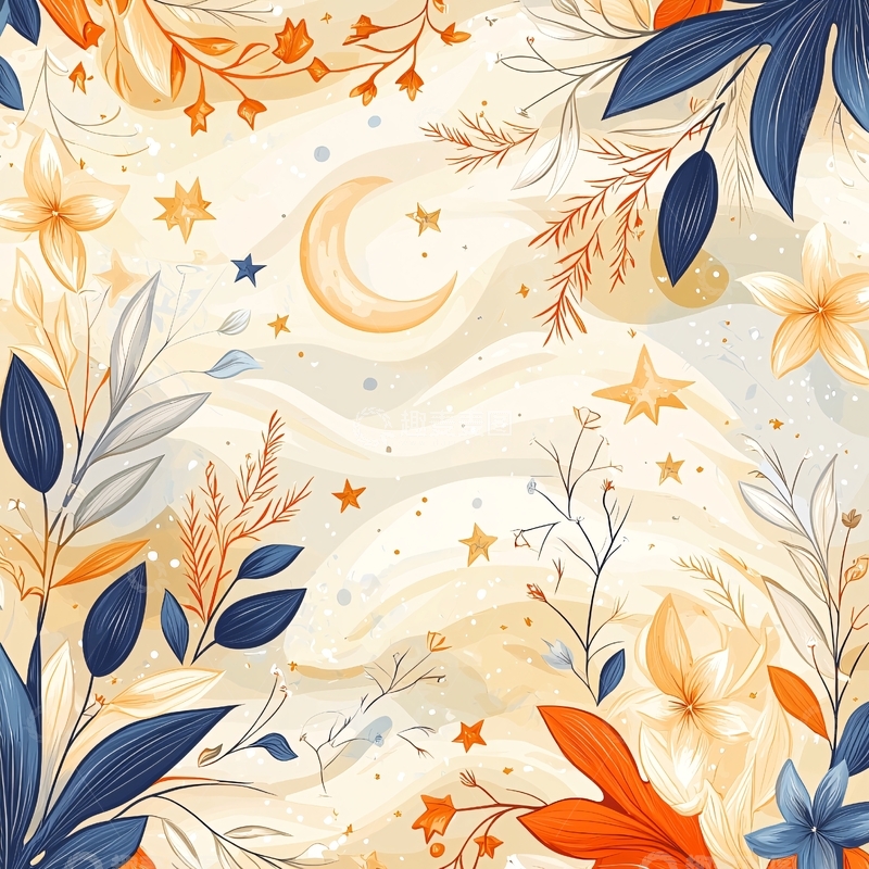 高清大图下载【趣麦麦图】梦幻星空花卉图案背景