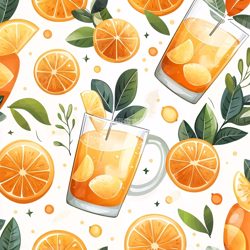 高清大图下载【趣麦麦图】-橙汁与柠檬片插画素材