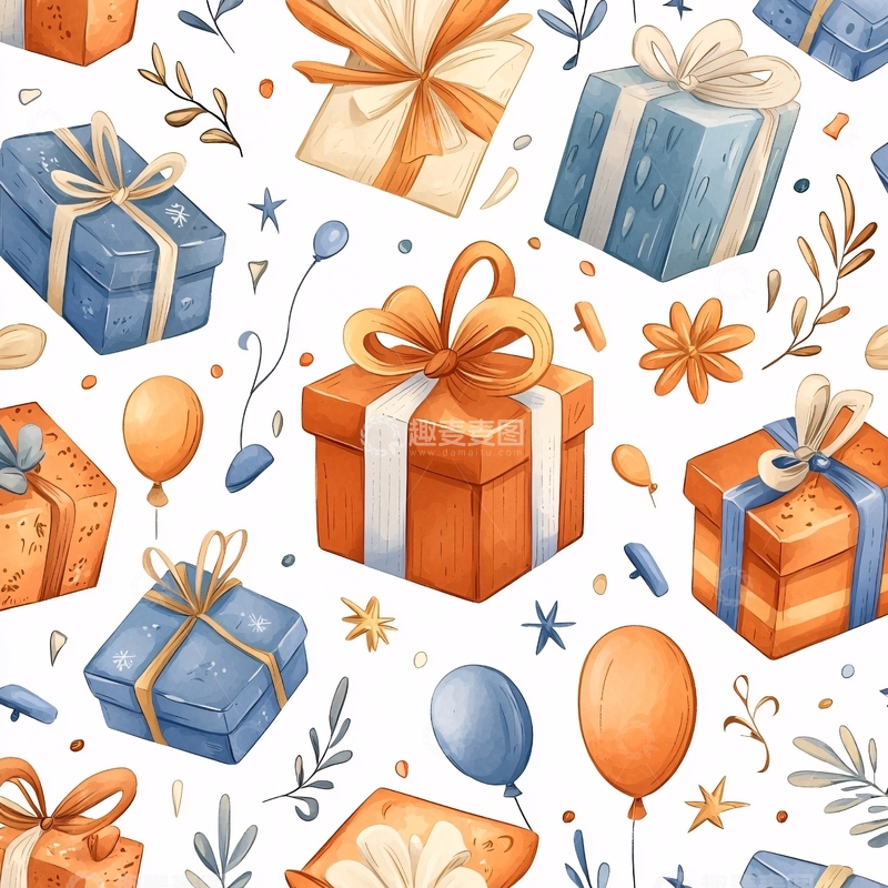 高清大图下载【趣麦麦图】节日礼物盒插画背景图