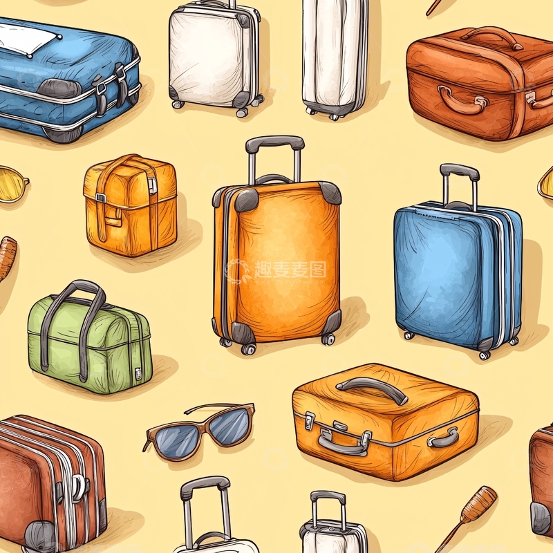 高清大图下载【趣麦麦图】旅行箱行李箱手提包图案素材