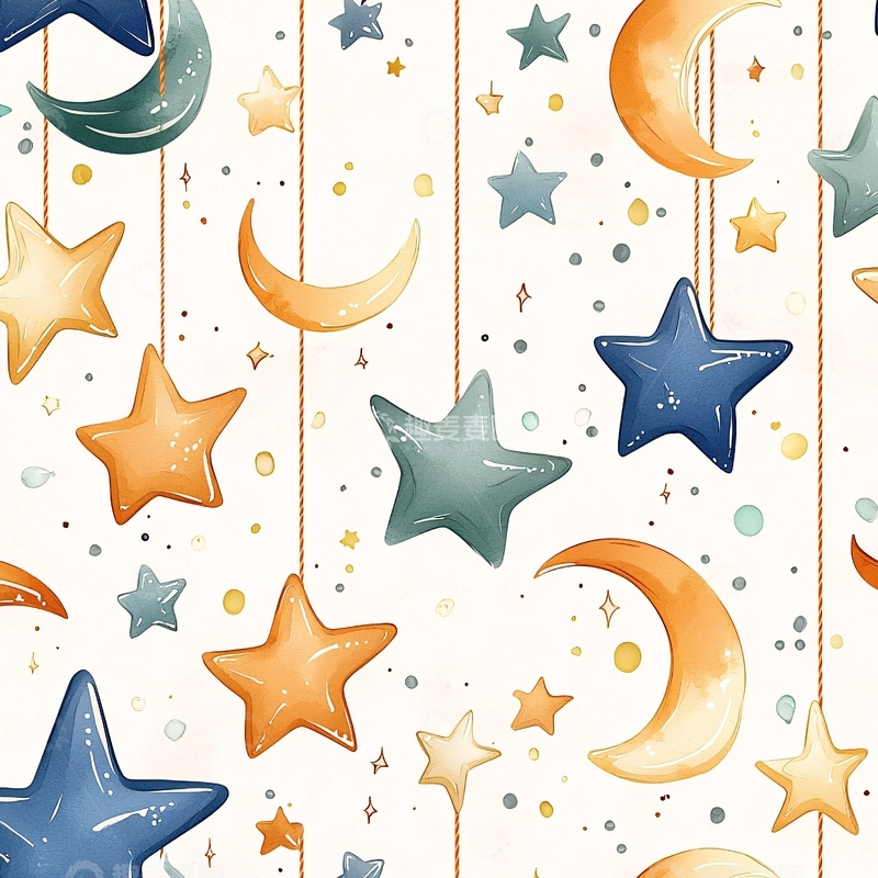 高清大图下载【趣麦麦图】梦幻夜空星星月亮挂饰背景图