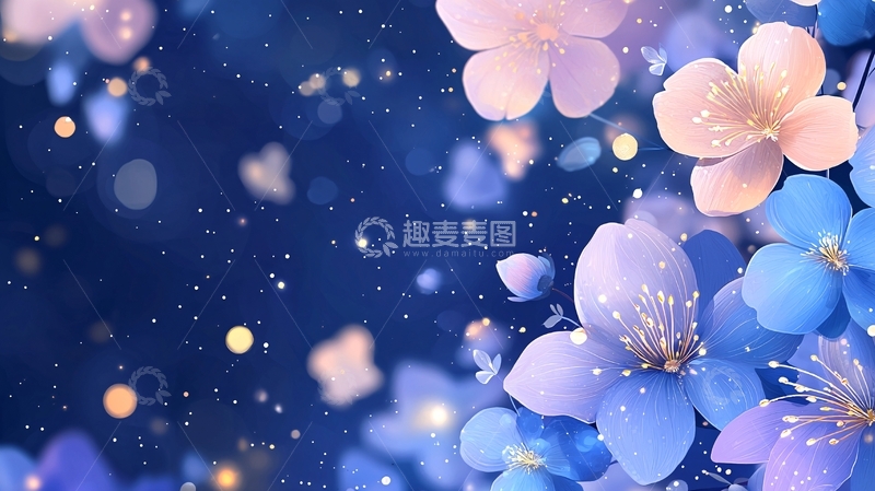 高清大图下载【趣麦麦图】梦幻蓝色花卉背景素材