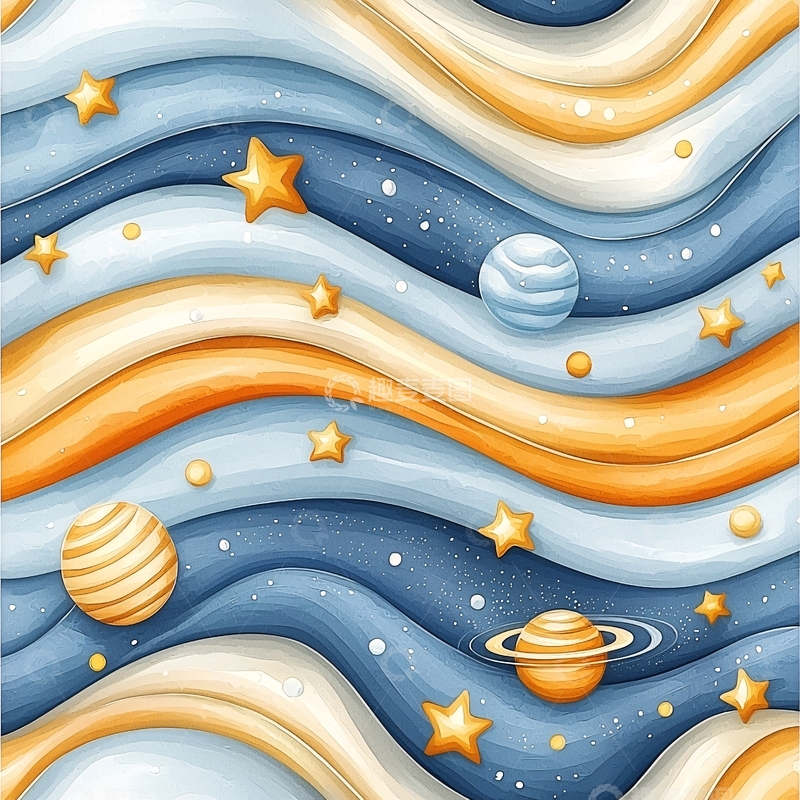 高清大图下载【趣麦麦图】梦幻星空与行星插画背景