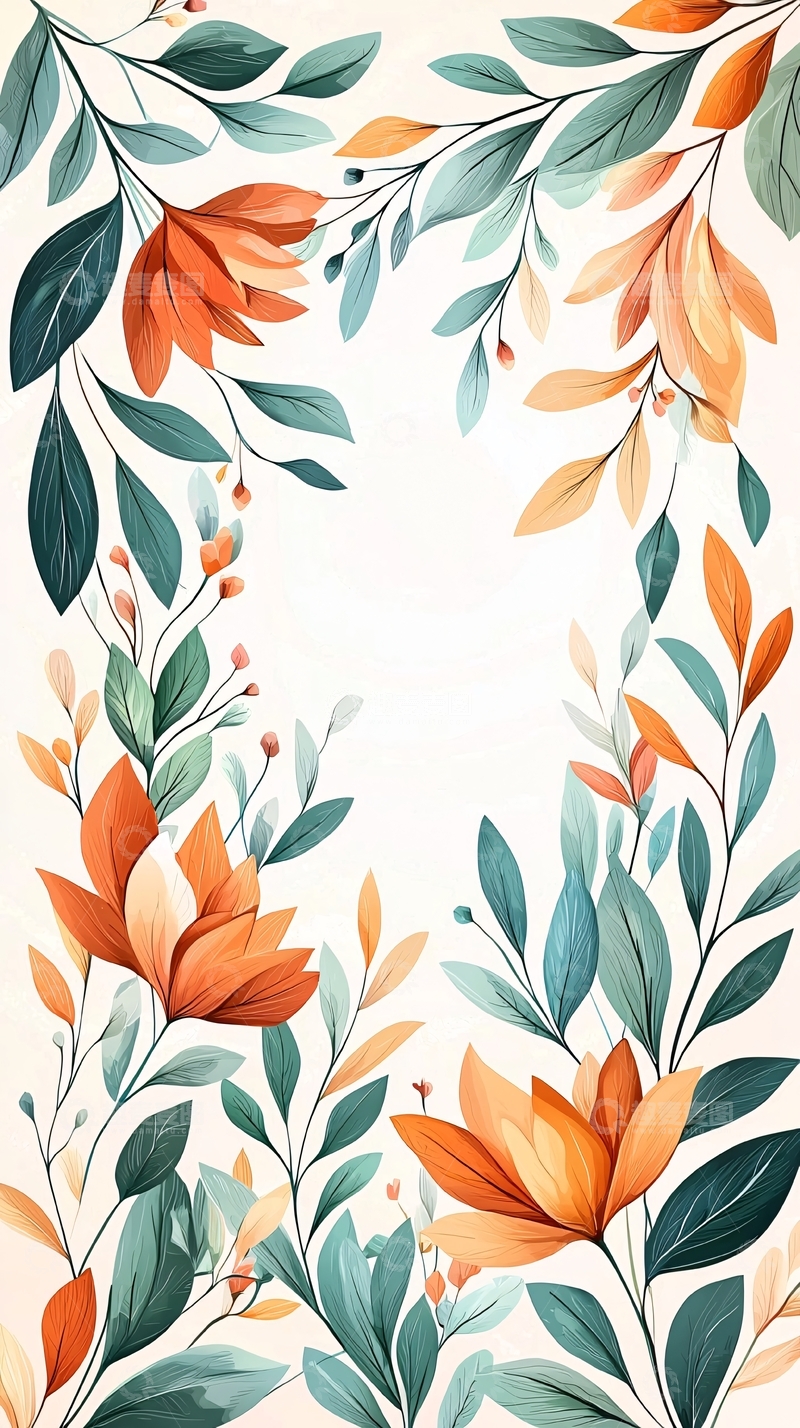 高清大图下载【趣麦麦图】秋日花卉手绘背景图