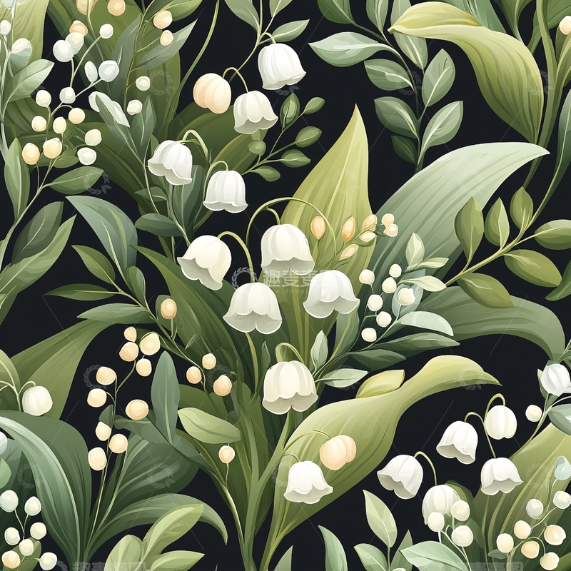 高清大图下载【趣麦麦图】铃兰花卉图案背景素材