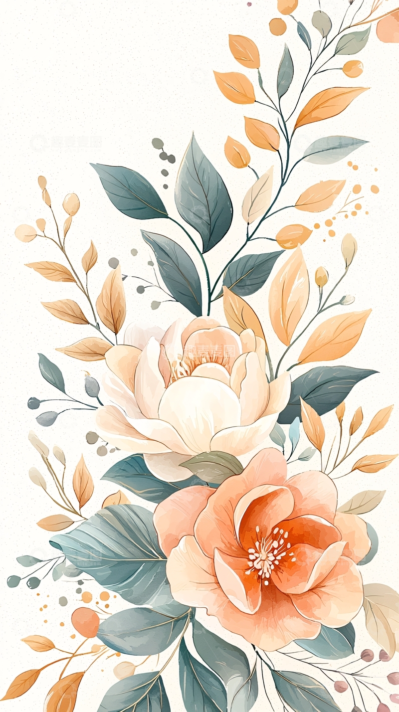 高清大图下载【趣麦麦图】秋日花卉手绘插画素材