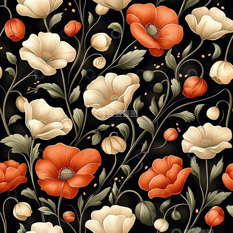 高清大图下载【趣麦麦图】橙白花朵背景图案素材