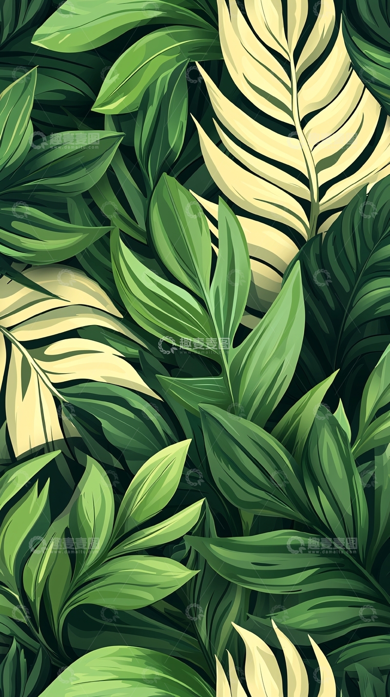 高清大图下载【趣麦麦图】热带植物叶子背景图案