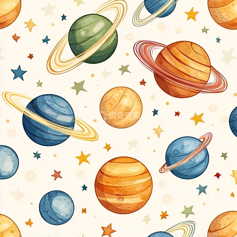 高清大图下载【趣麦麦图】卡通星球与星星背景图案