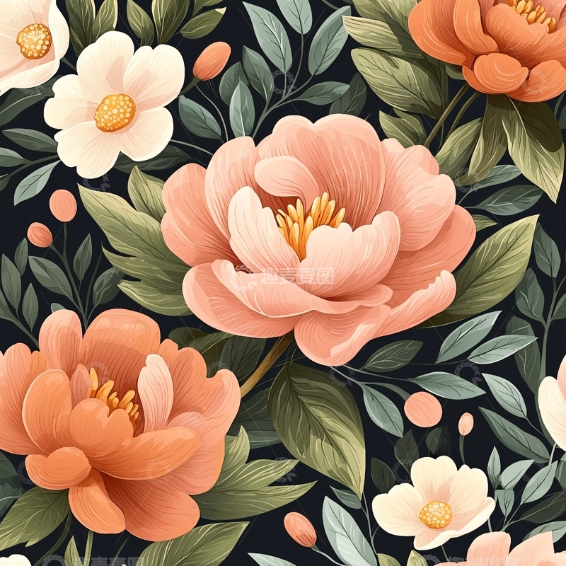 高清大图下载【趣麦麦图】优雅花卉图案背景素材