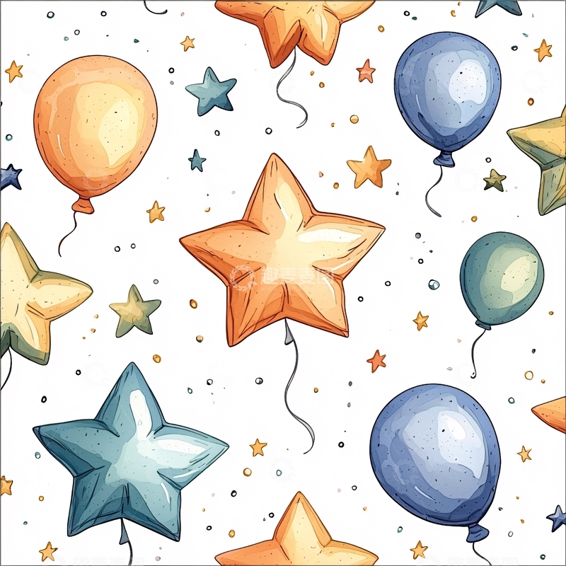 高清大图下载【趣麦麦图】彩色星星气球背景图案