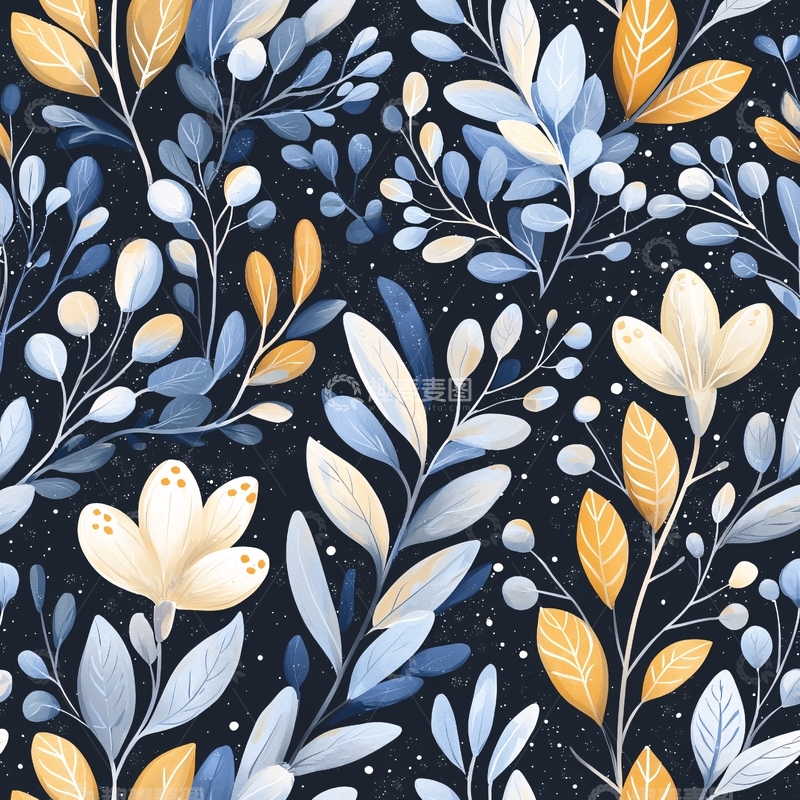 高清大图下载【趣麦麦图】夜空下的花卉图案背景