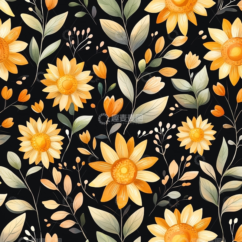 高清大图下载【趣麦麦图】秋日向日葵花卉图案背景