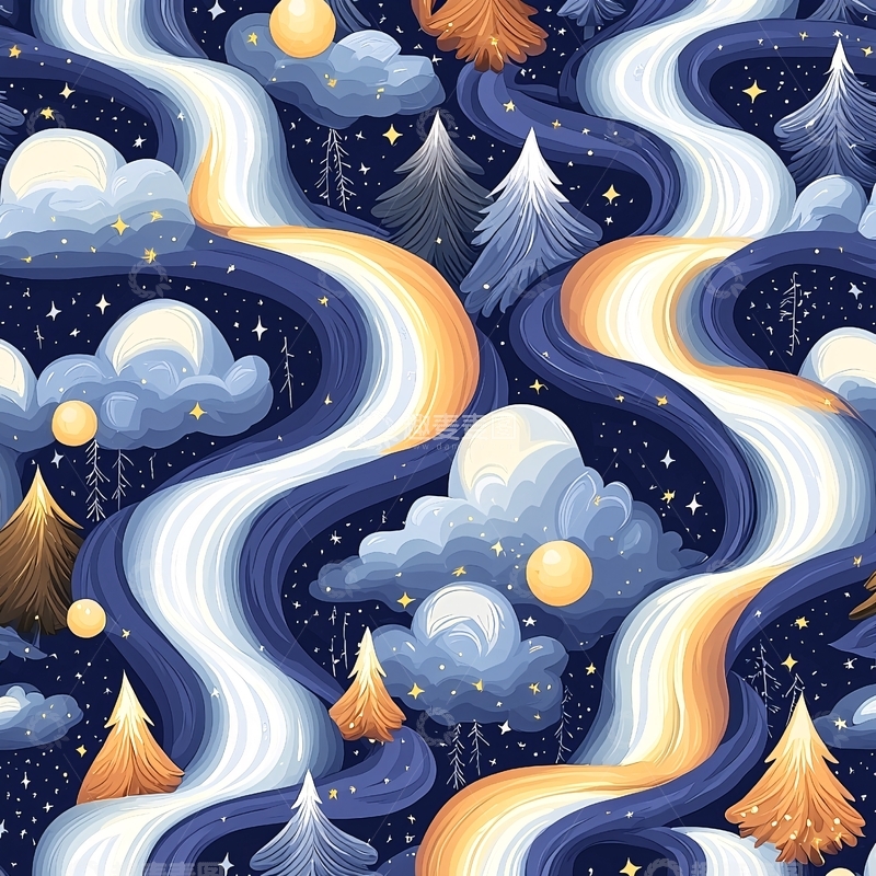 高清大图下载【趣麦麦图】梦幻夜空中的云彩和星星